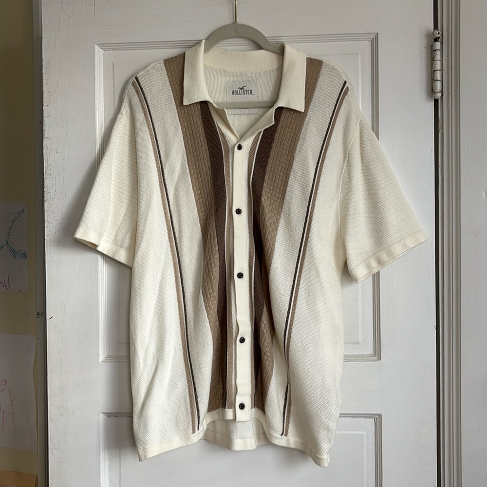 Short sleeve knit button-up sweater
